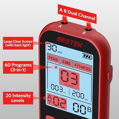 BESTEK TENS Unit Muscle Stimulator, 3-in-1 60 Program with 20 Replacement Pads, Rechargeable EMS Massage Machine for Back, Sciatica,Shoulder,Knee Pain Relief - Image 4