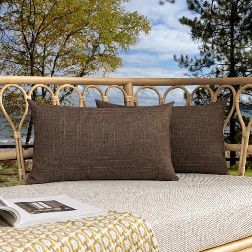 Kevin Textile Outdoor Waterproof 14”x24” Lumbar Pillow Covers 2 Pack, Brown by KevinTextile
