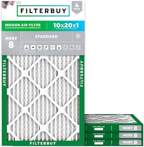 Filterbuy 10x20x1 Air Filter MERV 8 Dust & Allergy Defense (4-Pack) by Filterbuy
