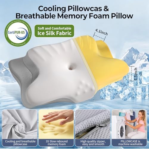 Ylekto Cervical Neck Pillow for Pain Relief - Contour Memory Foam Pillows for Sleeping, Ergonomic Pillow Side Sleeper Pillow for Neck Support, Bed Pillow for Side Back Stomach Sleepers(Grey) - Image 5