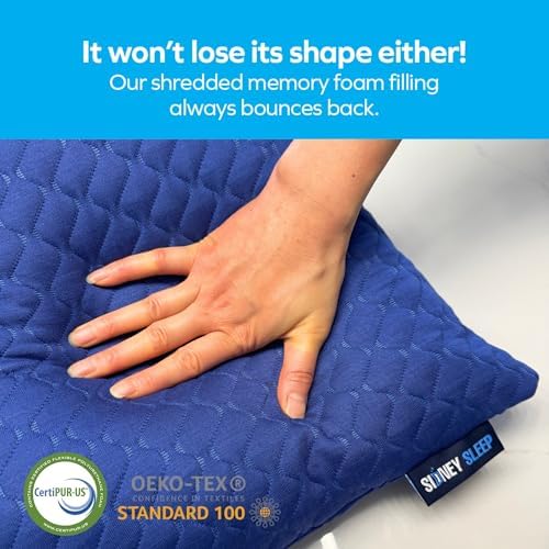 Sidney Sleep Adjustable Curved Pillows for Neck and Shoulder Support with Extra Shredded Fill - Cervical Contour Pillow for Side and Back Sleepers - Queen Size 19" x 29" - CertiPUR-US Certified (Blue) - Image 5
