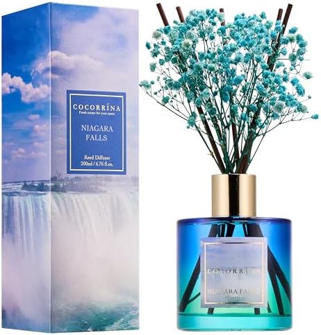 COCORRÍNA Reed Diffuser - Niagara Falls 6.7 Fl.oz Reed Diffuser Set with 8 Sticks & Preserved Baby's Breath, Reed Diffuser for Home Bathroom Shelf Decor by COCORR%C3%8DNA