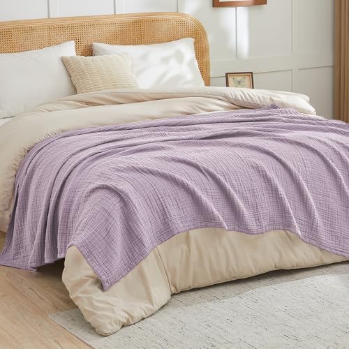 EMME Cotton Muslin Throw Blanket Lavender 50"x60" Couch Breathable Gauze Blanket Soft Lightweight - Image 5