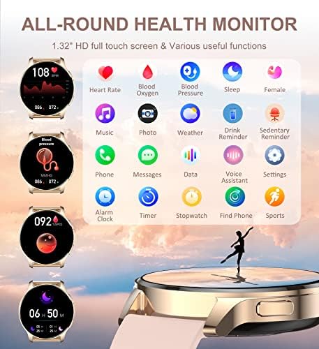 Iaret Smart Watch for Women (Answer/Make Call), Fitness Tracker for Android and iOS Phones Waterproof Smartwatch with 1.32" HD Full Touch Screen AI Voice Control Heart Rate Sleep Monitor Pedometer - Image 6