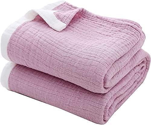 SE SOFTEXLY Muslin Throw Blanket, 4-Layer Dyed Yarn, 90”x102”, Purple by DefineCozyHealthyLife