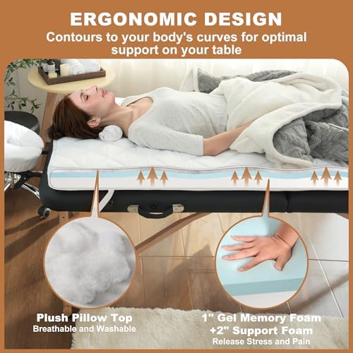 3.2 Inch Lash Bed Topper Set,Gel Memory Foam Massage Bed Topper, Waterproof Fluffy Pillow Top Cover for Spa Esthetician Wax,Includes White Massage Table Toppe & Face Rest Cover - Image 3