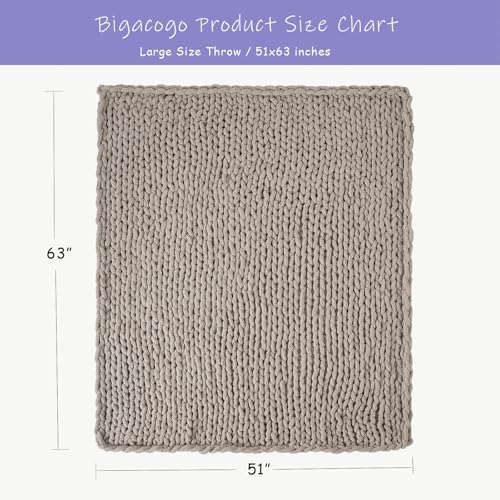 Bigacogo Chunky Knit Throw Blanket for Couch, 51x63 inches, Taupe - Image 2