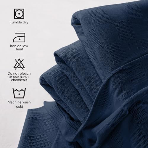 Utopia Bedding 100% Cotton Thermal Blanket Navy Twin, 90x72 Inches - Image 4