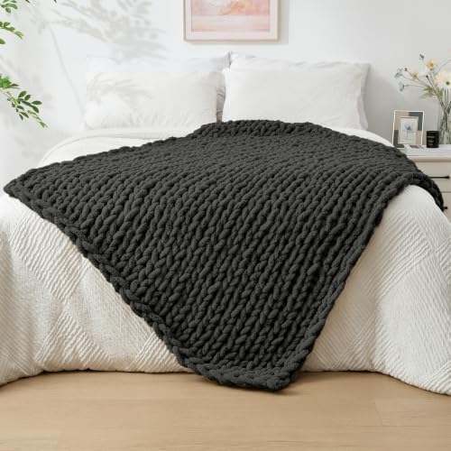 Bigacogo Chunky Knit Throw Blanket for Couch, 40x60 inches, Dark Grey by Bigacogo
