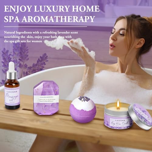 Spa Gifts for Women, Lavender Gift Baskets, Birthday Gifts for Women, Bath and Body Relaxing Self Care Care Package Home Spa Bath Gift for Her Mom Sister Wife Female Friends Coworker Employee - Image 4