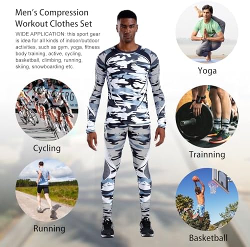 OEBLD Men's Workout Compression Clothes Long Sleeve Compression Shirts and Pants Thermal Base Layer Set - Image 6