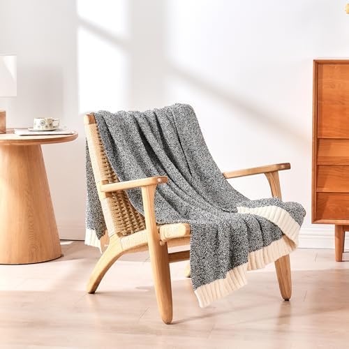 CozeCube Reversible Knitted Throw Blanket, Black White Melange 50"x60" - Image 6
