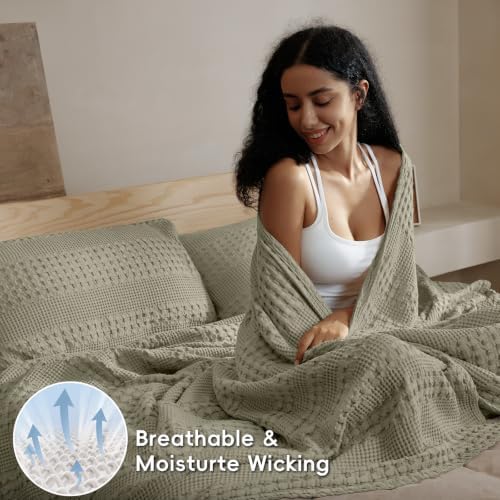PHF Lightweight 100% Cotton Waffle Blanket for Bed, Twin XL, Dusty Sage - Image 3