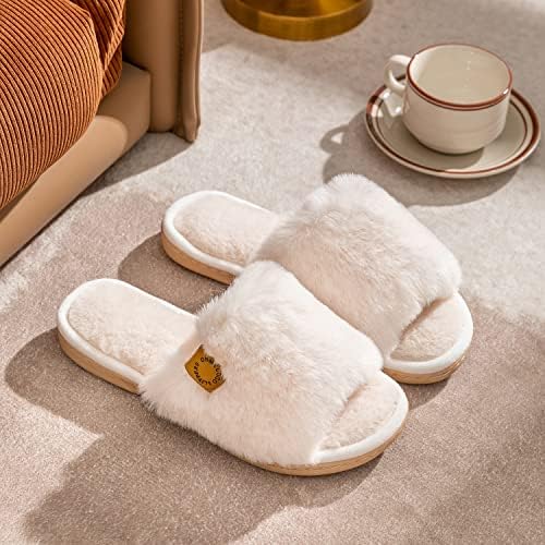Onmygogo Indoor Slippers for Women Open Toe with Memory Foam, Soft Faux Fur Nonslip House Slippers - Image 7