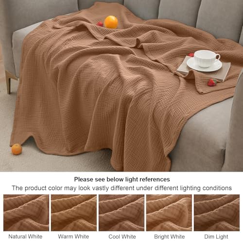 PHF 100% Cotton Muslin Blanket Queen Size 90"x90", 4-Layer Lightweight Gauze Throw, Breathable Cloud-Soft Minimalist Blanket for Bed, Couch, Camping & Baby, Clay, Ideal Gift - Image 6