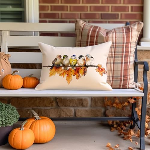 RABUSOFA Fall Pillow Covers 12x20 Inch Bird Autumn Decorations for Home Outdoor Thanksgiving Decor Maple Leaf Decorative Lumbar Throw Pillow Cases Farmhouse for Couch Sofa - Image 4