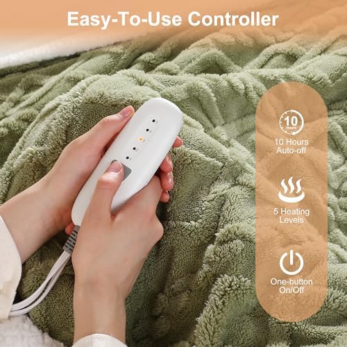 Electric Blanket Twin Heated Blanket-Sherpa Twin Heating Blanket,Sage Green - Image 3