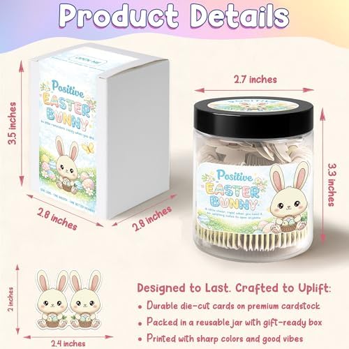 Positive Easter Bunny Jar – 60 Encouraging Affirmation Cards for Kids and Teens, Cute Easter Basket Stuffer, Inspirational Bunny Gift for Confidence, Kindness, and Emotional Support - Image 2