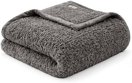 Woolrich Burlington Berber Blanket Super Soft, Cozy Lightweight Cover with Luxurious Velvet Binding, Modern Trendy All Season Bedspread Bedding-Set, Full/Queen: 90x90, Grey by Unknown