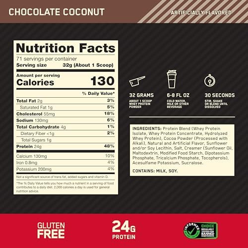 Optimum Nutrition Gold Standard Whey Protein Powder, Chocolate Coconut, 5LB - Image 3