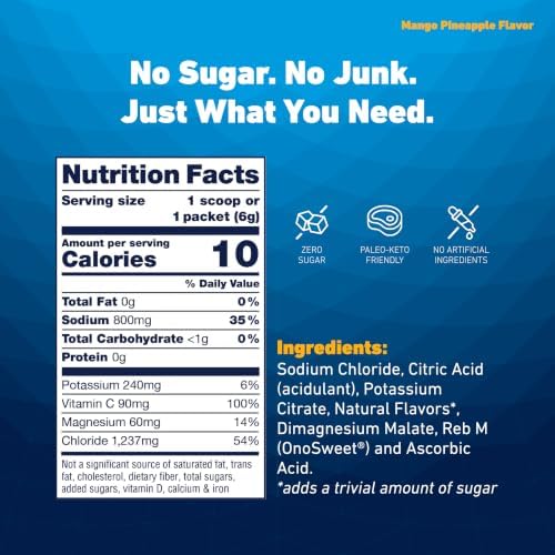 Electrolytes Powder, Mango Pineapple, 800mg Sodium, 45 Servings - Image 3