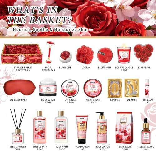 Gift for Women, 21pcs Rose & Cherry Blossom Spa Gift Baskets for Women - Image 2