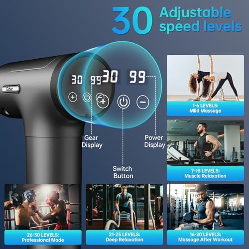 Gvber Massage Gun Deep Tissue 30 Speeds 6 Heads, Grey - Image 2