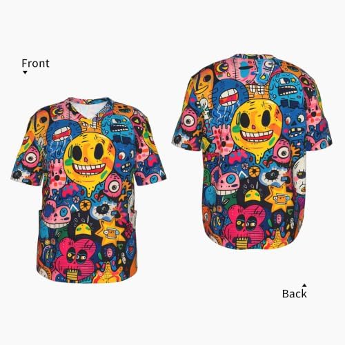 Men's Scrub Top,V-Neck Spill Wrinkle Resistant,3 Pockets-Dense Doodle (4) - Image 4