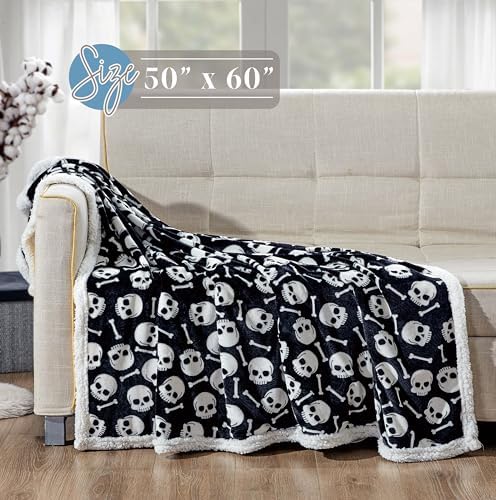 Elegant Comfort Luxury Halloween Sherpa Throw Blanket Ultra-Soft Cozy Velvet Fall Fleece Throw - Micromink Sherpa-Cute Birthday Gift for Boys Kids, Sherpa Reversible Blanket- Skulls and Bones - Image 4