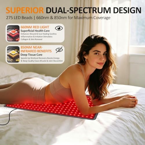 BENBER Red Light Therapy Mat for Body, 660nm & 850nm Infrared Light Therapy Pad, Wearable Wrap with Timer Remote Control for Back Waist Belly, Premium TPU, 60W High-Power, 24" x 12" - Image 4
