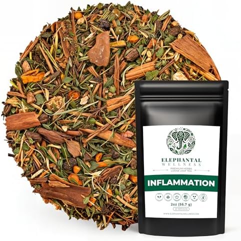 Elephantal Wellness Premium Inflammation Herbal Tea | Comfort & Mobility Blend with Turmeric, Boswellia, White Willow Bark & Ginger | Handmade, Non-GMO, Caffeine-Free Loose Leaf, 2oz, 20 Servings by Unknown
