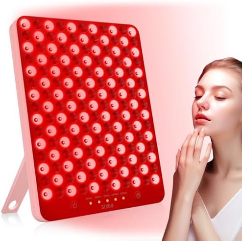 SUXIO Red Light Therapy Lamp - 165 LED Red Light Therapy Panel for Face & Body, Portable Deep 660nm - 850nm Near Infrared Light Therapy Device with Eye-Patch, Pink by SUXIO