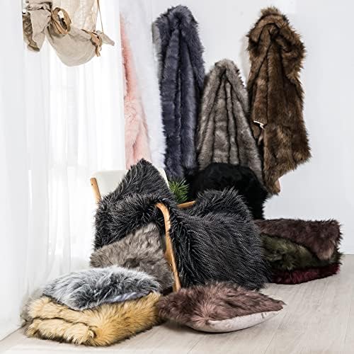 Luxury Faux Fur Blanket Queen Size, Ultra Big Grey and Black High Pile Mixed Faux Fur Throw, Oversized Super Warm, Fuzzy, Elegant, Fluffy Decoration Throw Blanket for Sofa, Couch and Bed, 90''x 90" - Image 7