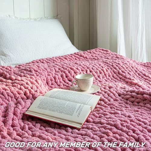 Chunky Knit Throw Blanket for Couch，60X80 Inches Pink - Image 2