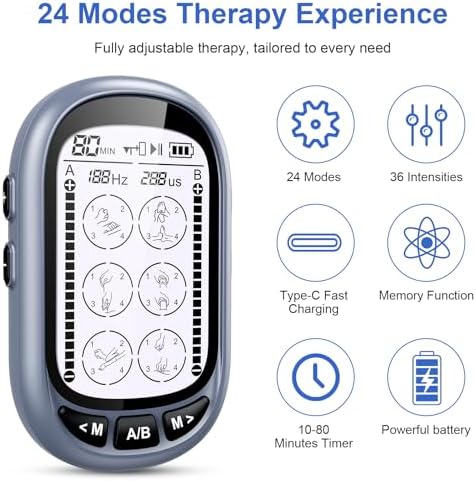 Dual Channel TENS Unit Muscle Stimulator, Rechargeable TENS EMS Machine with 24 Mode & 36 Intensity Level for Back Neck Shoulder Pain Relief Electric Pulse Massager with 10 Pads Custom Frequency+Pulse - Image 3
