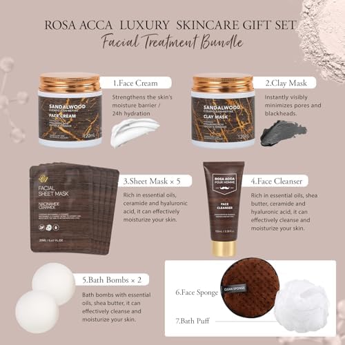 30 Pcs Men Sandalwood Facial Skin Care Set for Men, Father's Day Gifts, Beard Grooming Set, Bath & Body Gift Basket Set, Bath Bomb, Birthday, Valentines, Husband, Holiday, Christmas, Dad, Anniversary - Image 3