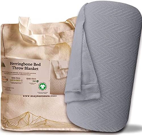 Mayfair Linen Cotton Throw Blankets for Bed King Size - Herringbone Pattern Cotton Blankets King Size (1 PC, Dark Grey), Breathable, Soft & Cozy Thermal All Season Throw for Bed Couch Chair Outdoors by MayfairLinen