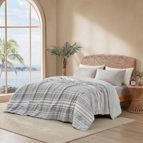 Cozy Bliss Cationic Dyed Seersucker Cooling Comforter Queen Size, Lightweight Airflow Silky Cooling Bedding with Q-Max>0.45 for Bedroom, Home Decor, Hot Sleepers & Night Sweats, Grey 90"x90" - Image 6