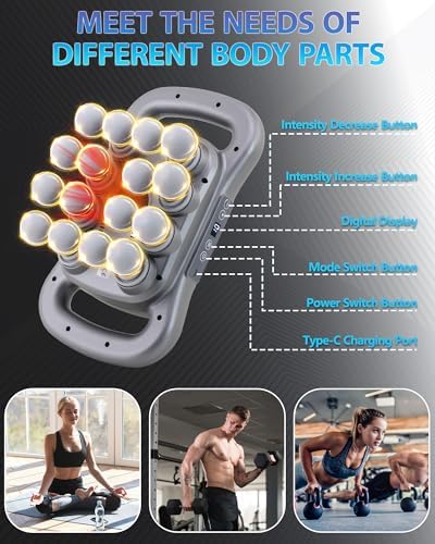 UFFAE 16-Head Massage Gun, Deep Tissue Percussion Massager with 9 Modes & 9 Intensities, 2600mAh Battery Back Bassager for Pain Relief Deep Tissue for Muscle Pain Relief in Back, Legs, Shoulders - Image 3