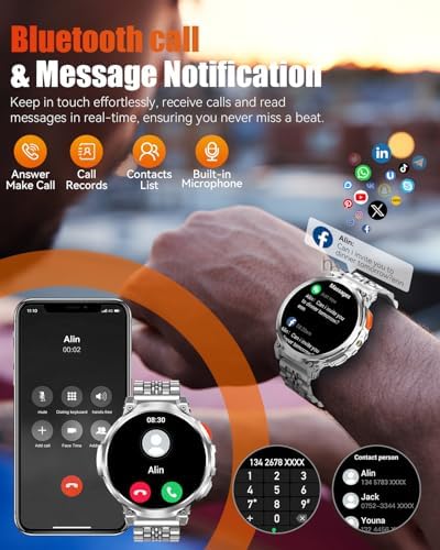 1.85" Big Screen Military Smart Watch for Men with Flashlight, 930mAh Large Battery, IP68 Waterproof, Bluetooth Calling, 114 Sports Modes, Heart Rate/Sleep Monitor for iPhone & Android - Image 5