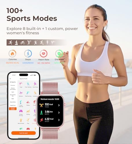 Iaret Smart Watch for Women, 1.83" HD Fitness Tracker with 4 Bands, Answer/Make Calls, Heart Rate/Sleep/SpO2/Step Tracking, 100+ Sport Modes, Android/iPhone Compatible Gift (Purple Gold) - Image 5
