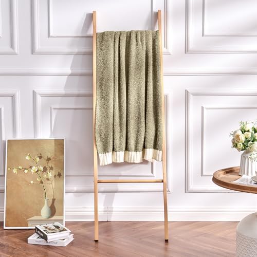 CozeCube Reversible Knitted Throw Blanket,Olive Green White Melange 60"x80" - Image 7