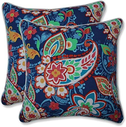 Pillow Perfect Paisley Indoor/Outdoor Accent Throw Pillow, Plush Fill, Weather, and Fade Resistant, Throw - 16.5" x 16.5", Blue/Green Party, 2 Count by PillowPerfect