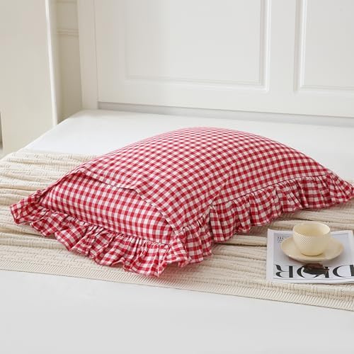2 Pack Red/White Gingham Pillowcase 20x26 inches 100% Washed Cotton - Image 5