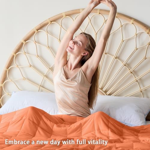 yescool Weighted Blanket for Adults (12 lbs, 48" x 72", Orange) Cooling Heavy Blanket for Sleeping Perfect for 110-130 lbs, Twin Size Breathable Blanket with Premium Glass Bead, Machine Washable - Image 5