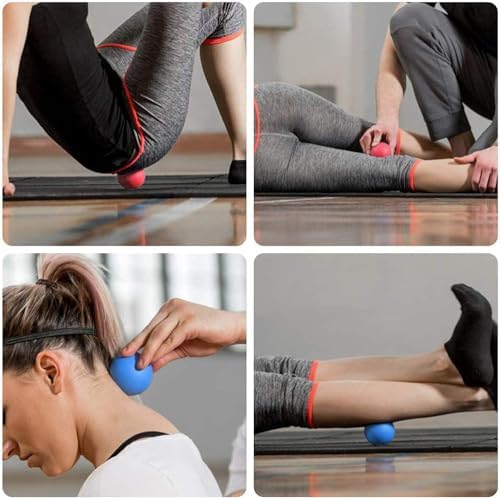 WOVTE Massage Lacrosse Ball for Sore Muscles, Shoulders, Neck, Back, Foot, Body, Deep Tissue, Trigger Point, Muscle Knots, Yoga and Myofascial Release (Blue) (Blue Red) - Image 7