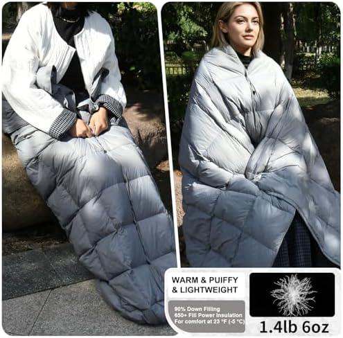 Down Camping Blanket - Lightweight, Packable, Warm & Puffy Outdoor Travel Quilt for Sleep, Hiking, Backpacking, Stadium, Festivals, Water-Resistant Sleeping Bag 55"x79" - Image 2