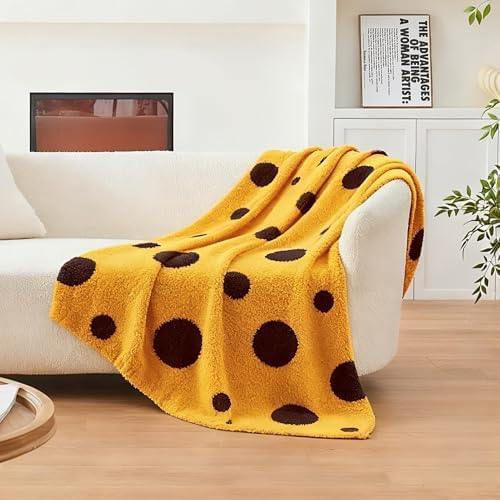 CozeCube Reversible Knit Throw Blanket, Yellow Black Polka Dot, 50"x60" - Image 4