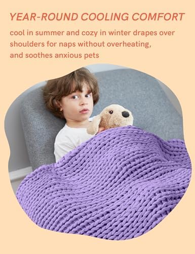 YnM Cooling Weighted Blanket, 100% Cotton Handmade Chunky Knitted Blanket, Weighted Lap, Breathable Heavy Blankets, Machine Washable Throw for Sleep or Home Decor (Purple, 25x35 Inch, 3lbs) - Image 5