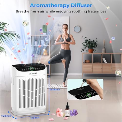 Air Purifiers for Home Large Room Up to 3000 Ft² with Washable Filters,AKEELIA HEPA Double-Sided Air Purifier with PM2.5 Air Quality Sensor, Aroma,15dB Sleep Mode, Air Cleaner for Pets Bedroom,White - Image 2
